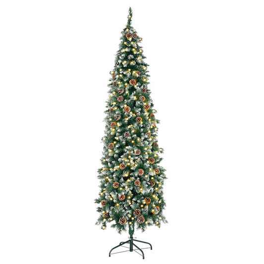 6.5/7.5 Ft Pre-Decorated Pencil Christmas Tree Pre-Lit Holiday Tree with Clear Lights Collapsible for Easy Storage Pinecones 699