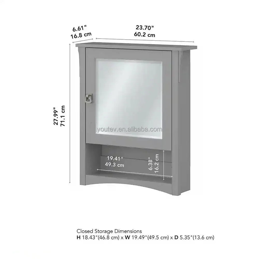 Bathroom Medicine Cabinet With Mirror Wall Mounted Storage Cabinet With Single Door And Open Shelf
