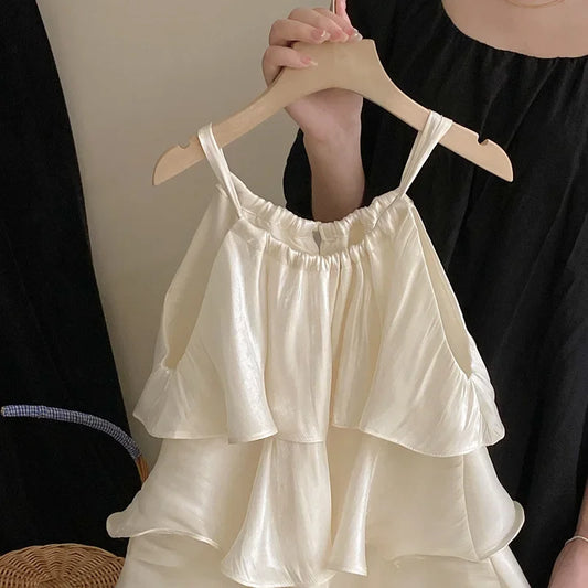 Korean children's clothes 2023 summer new girls' sweet temperament dress cake Slip dress kids clothes