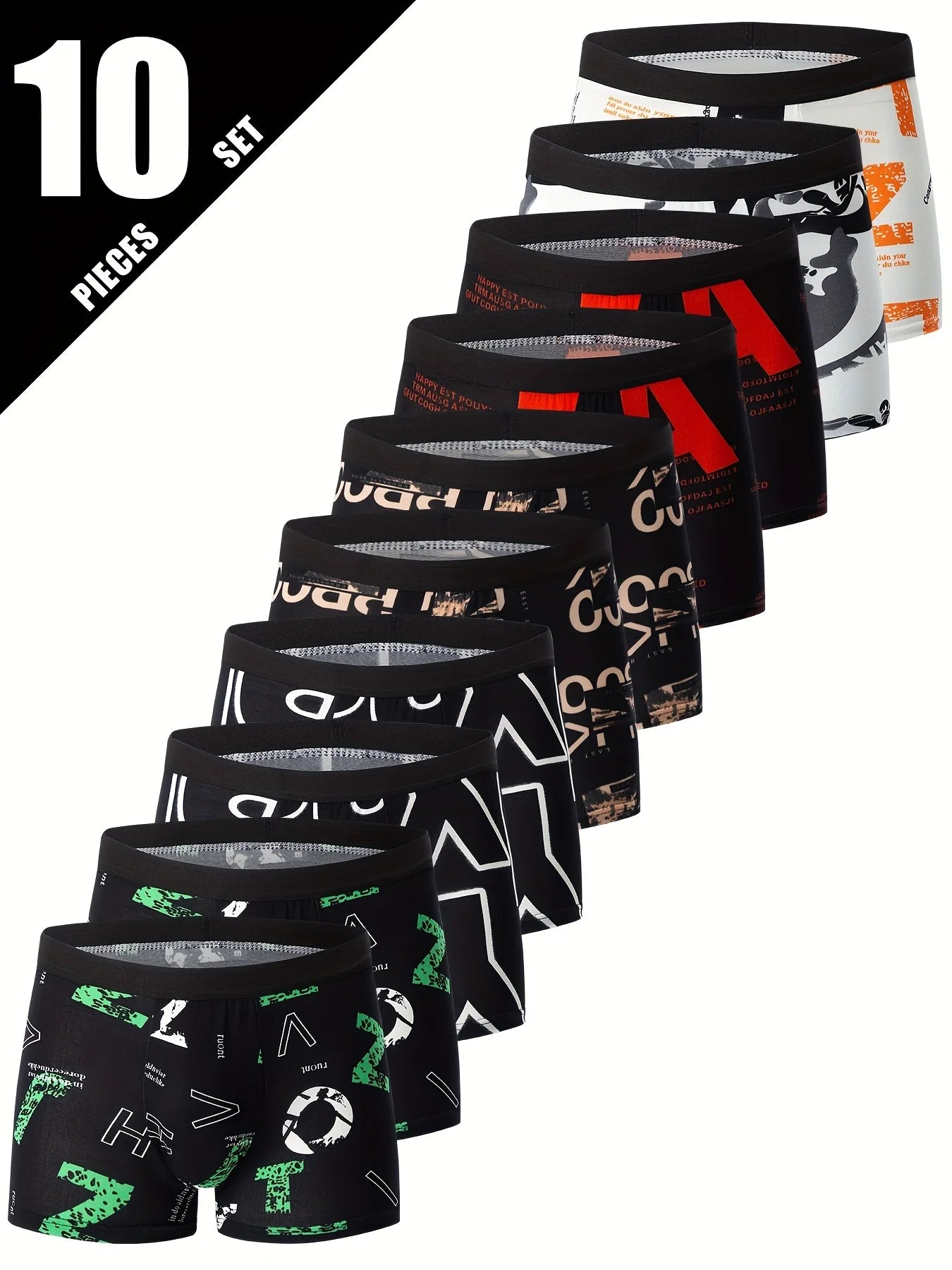 10-piece men's random fashion printed underwear Europe and large size sexy men comfortable wild boyshort elastic waist pants.