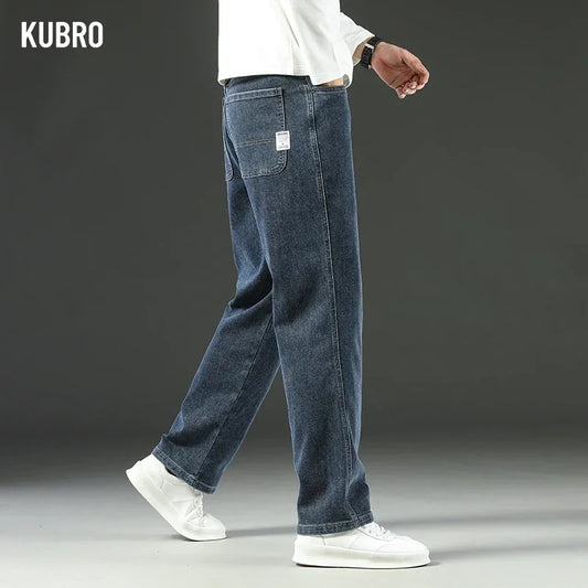 KUBRO 2025 New Autumn and Winter Men's Jeans Loose Comfortable Straight Business Casual Versatile Wide-leg Business Trousers