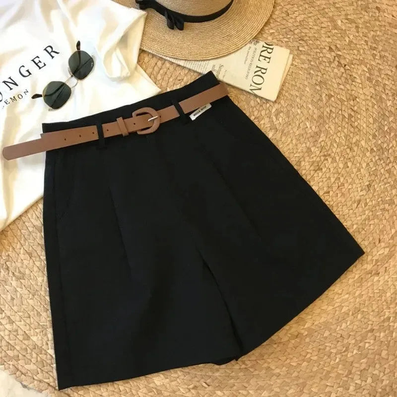 Cargo wide leg pants female summer new style thin five cent pants loose all match high waist casual pants