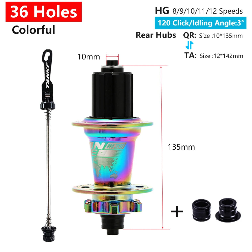 TANKE 120 Click Hub 6 Bearing MTB Mountain Bike Hub Front Rear 28 32 36 Holes QR Thru-axle Exchange Disc Brake Bicycle Hubs HG