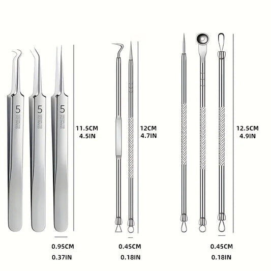 8-Piece Blackhead Remover Kit – Stainless Steel Blemish & Acne Extraction Tools – Professional Pimple Popper Set for All Skin