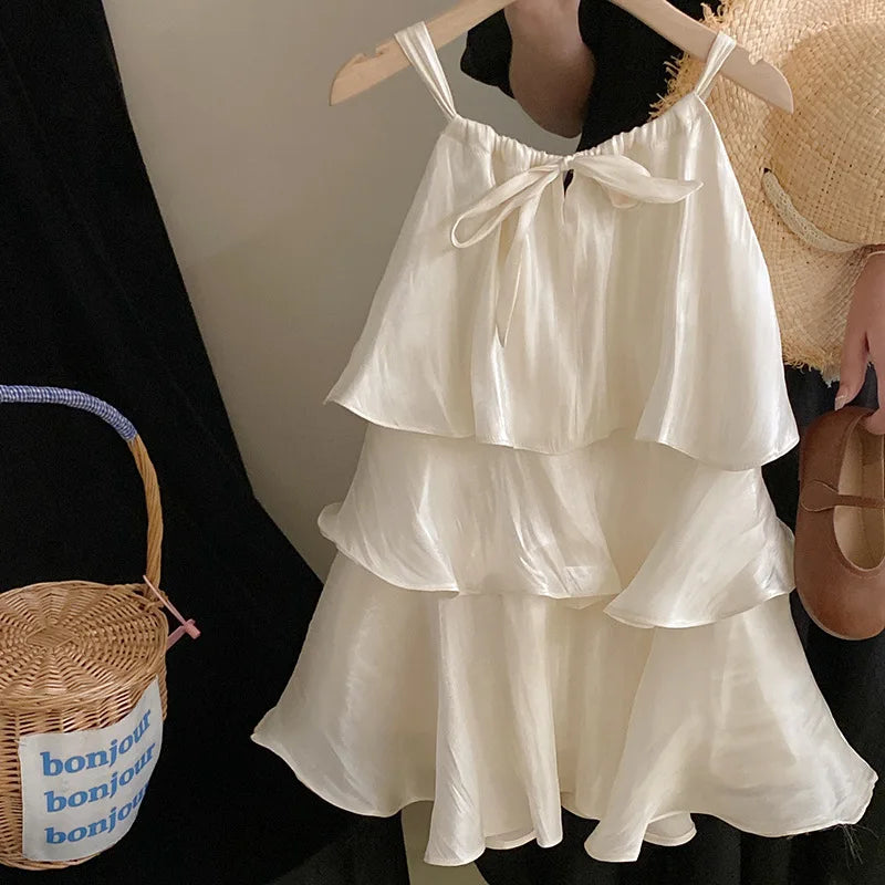 Korean children's clothes 2023 summer new girls' sweet temperament dress cake Slip dress kids clothes