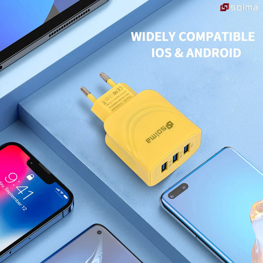 EU Plug 3 Ports USB Charger Charge For Mobile Phone Plug Charging Adapter Portable Wall Mobile Charger