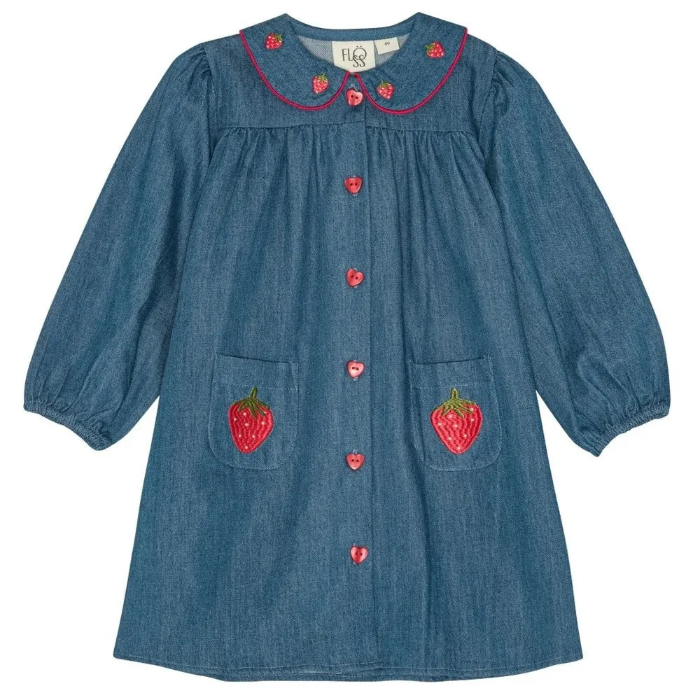 Kids Girls Clothes 25AW New Toddler FL Cute Bow Strawberry Printed Dresses Denim Vest Dress Jeans Children Clothing