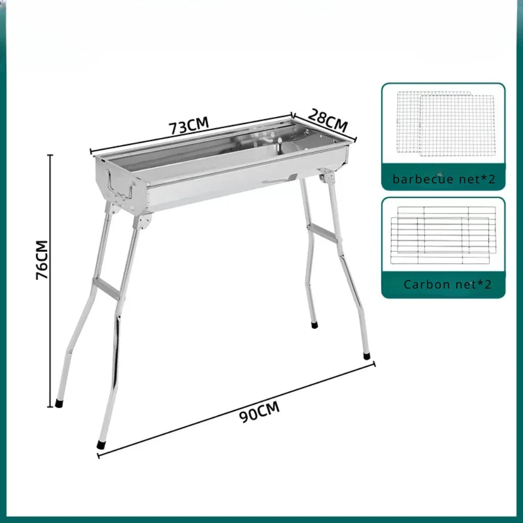 Outdoor Stainless Steel Charcoal Grill Large Size Barbecue Tool Portable Free Installation Handle Folding BBQ Cooking