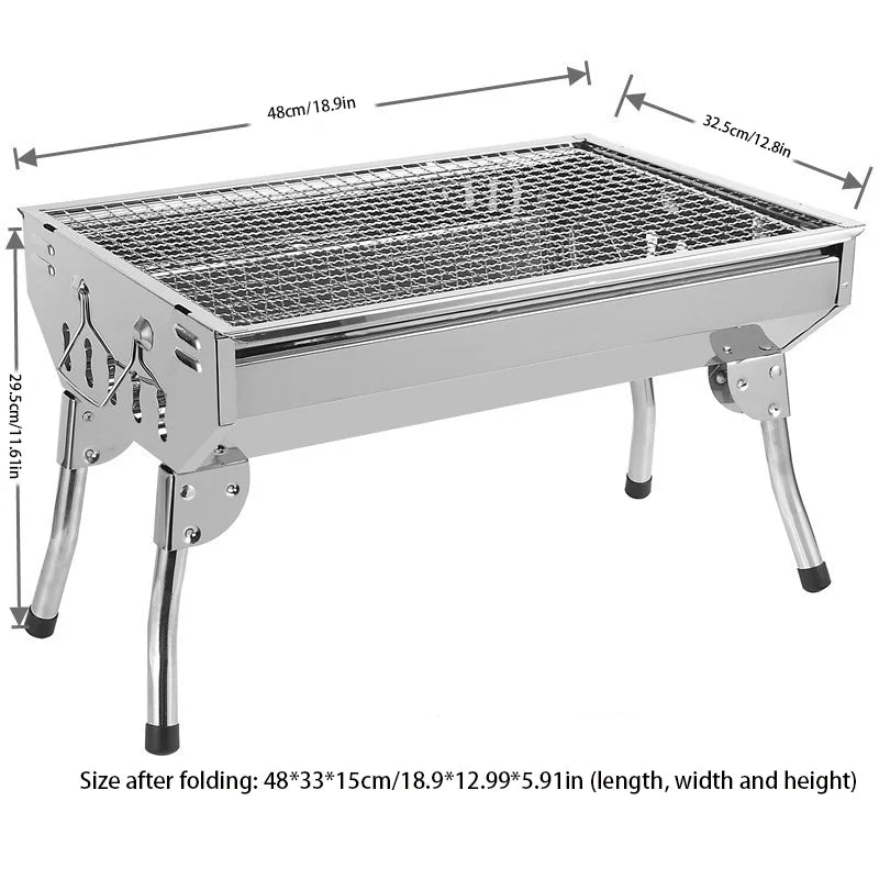 Stainless steel grill, folding home barbecue grill, portable barbecue grill, outdoor! Bring a barbecue grill to the camping part