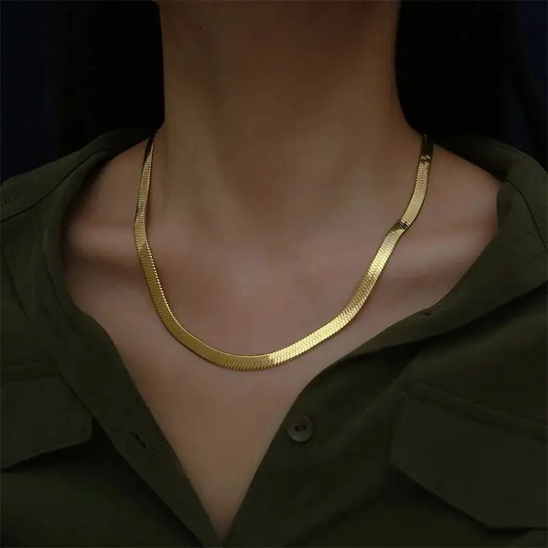 New 18K Gold Blade Chain Necklace – 18/20/22/24 Inch 4MM Luxury Unisex Jewelry by GaaBou