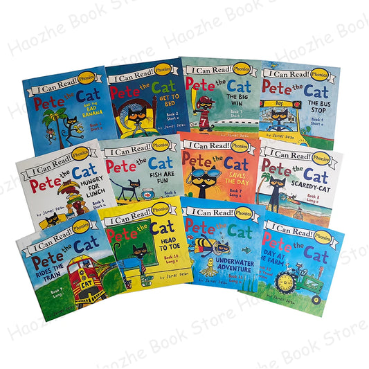 12 Books Pete the Cat I Can Read Phonics English Picture Book Story Pocket Book for Children Kids Montessori Bedtime Reading