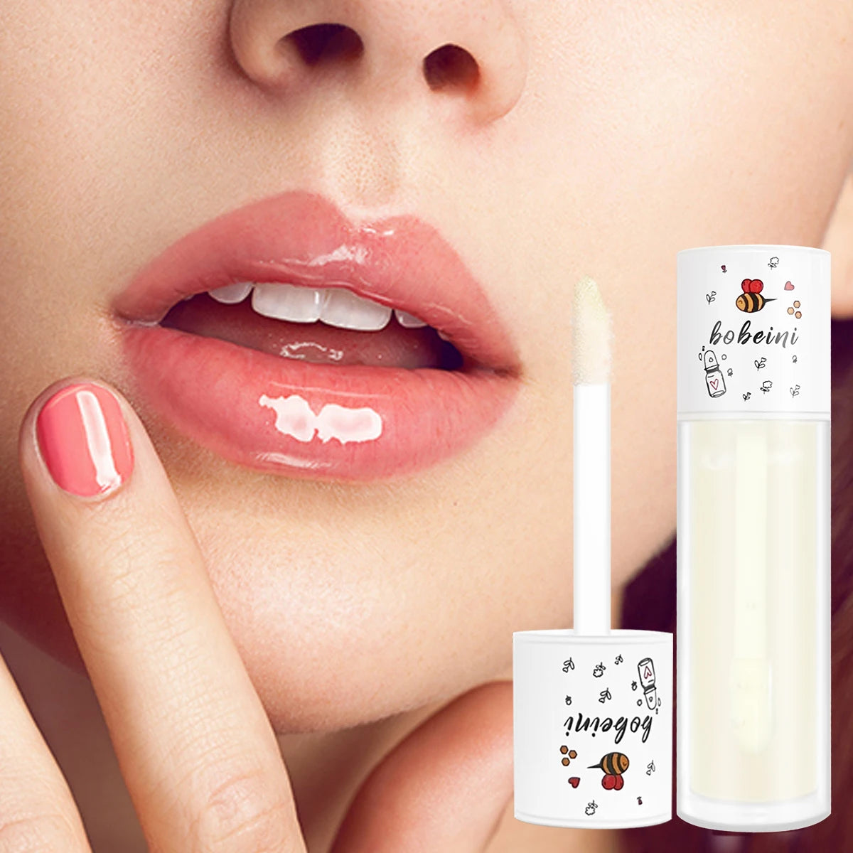 Water-gloss lip oil, honey-colored lip oil, moisturizing and hydrating lip gloss, reducing lip lines, water-gloss lip makeup