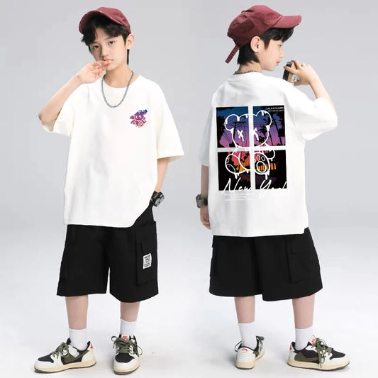 Korean Children's Clothes 2025 Summer Tops Art New York City Graphic T Shirts Cotton Baby Boys Short Sleeves Shirt Kids Clothes