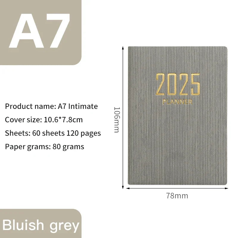 365-Day 2025 Portable A7 Pocket Planner Pu Cover Daily Weekly Schedule Notebook Calendar Journal School Office Supplies Agenda