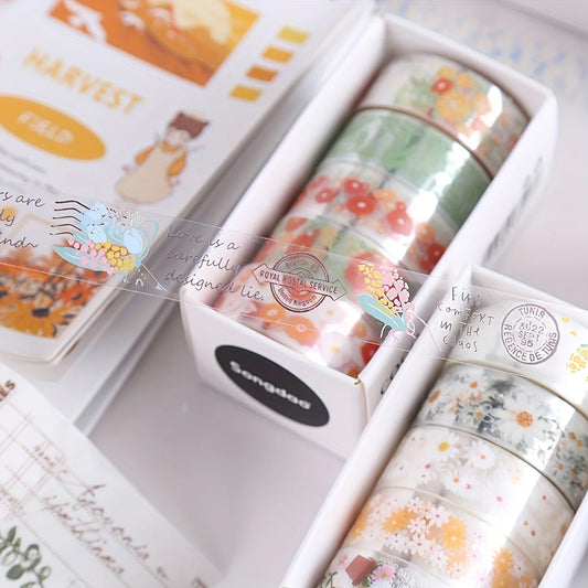 5 rolls/box of vintage flower washi tape, small floral transparent PET material decorative tape, a must-have gift for friends