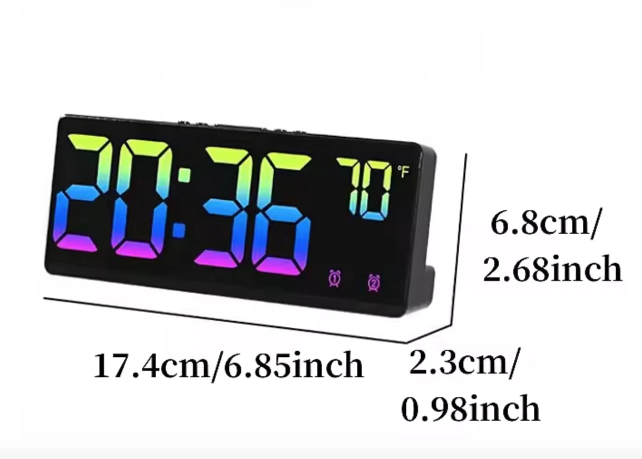 Colorful Digital Alarm Clock - Voice Control,Temperature Display Date,Dual Alarm Clock,Snooze,Night Light Mode,12/24Hour SystemL