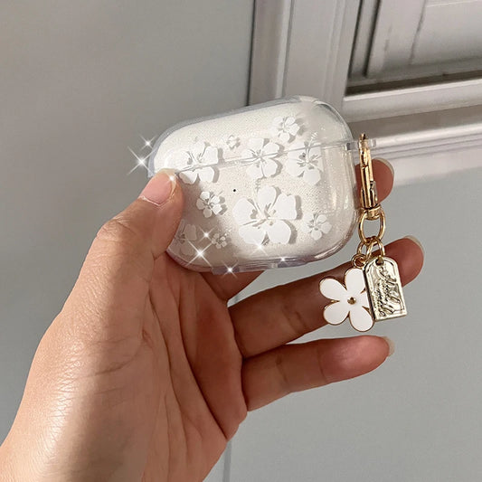 Clearance_Fashion Soft Silicone Cover For AirPods 3 pro2rd Cute Clear White Flower Pendant Earphone Case For Apple AirPod Pro 2