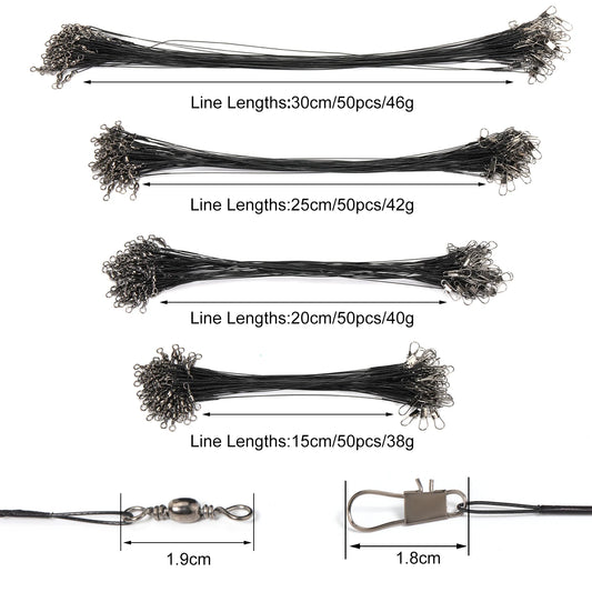 Sougayilang 20pcs Anti Bite Steel Fishing Line Steel Wire Leader with Swivel Fishing Accessory Lead Core Fishing Wire 15-30CM