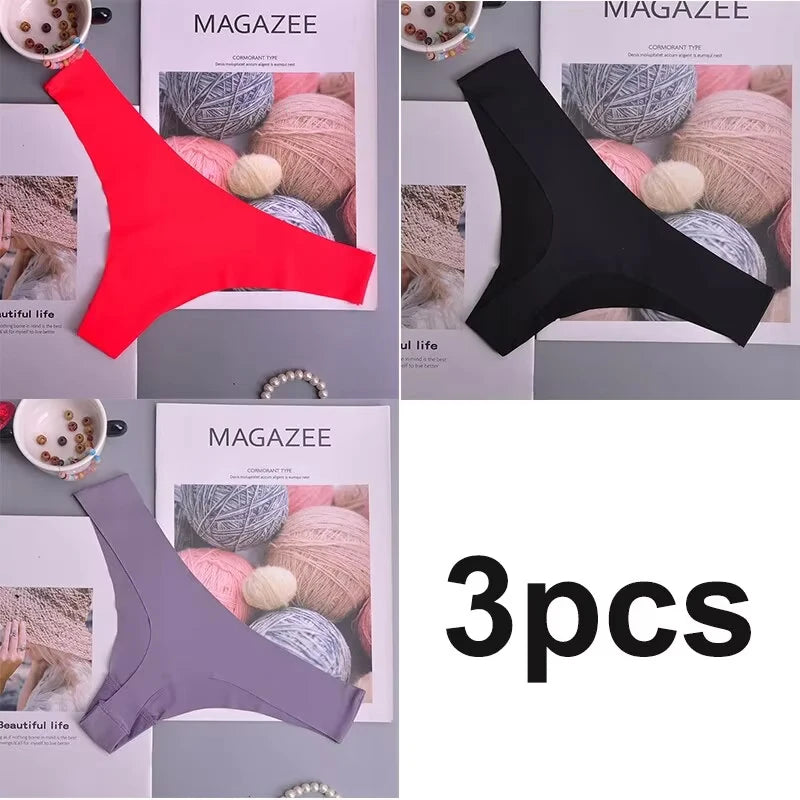 3PCS Panties Women Ice Silk Underwear Low Waist V-Waist Briefs Cotton Crotch Breathable Quick-Drying Sports Underwear