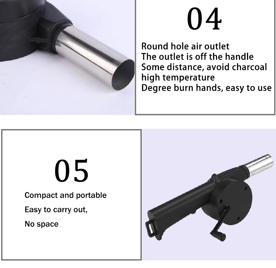 Outdoor Barbecue Fan Hand-cranked Air Blower Portable BBQ Grill Fire Bellows Tools Picnic Camping Accessories Barbeque