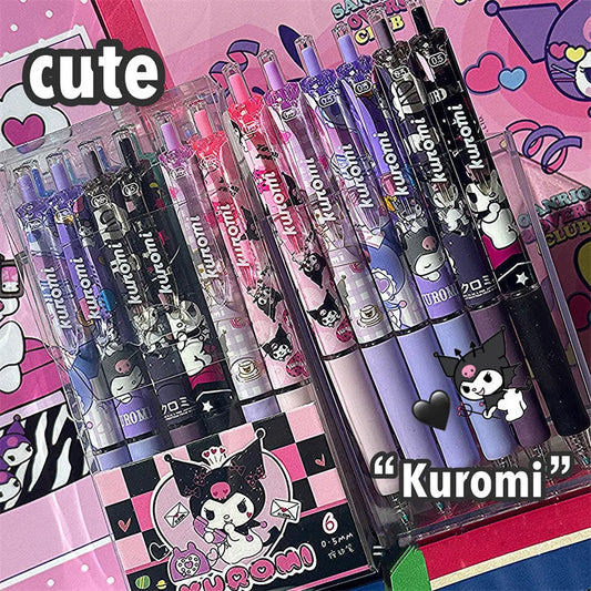 6Pcs/Set Kawaii Kuromi 0.5mm Gel Pens Set Cute Black Pen Cartoon School Student Stationery Supplies Gift