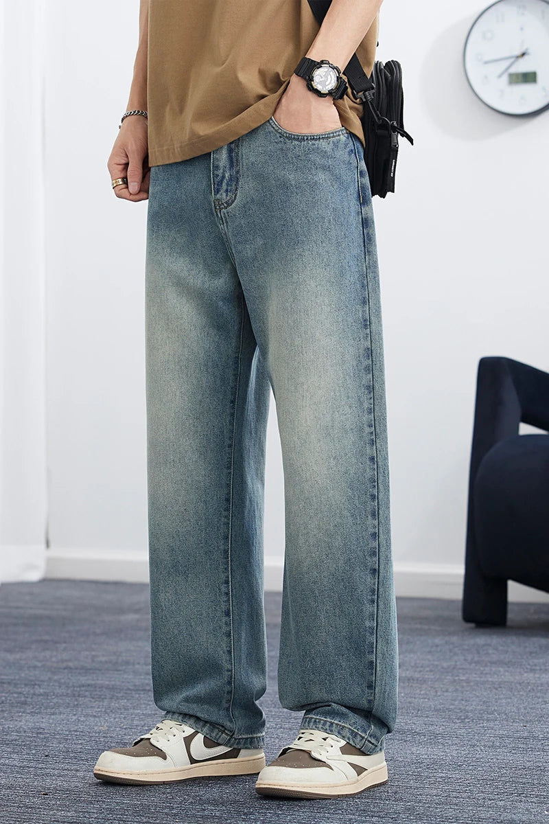 2025 Spring/Summer Korean Style Straight Leg Lyocell Jeans Men's Fashion Versatile Loose Thin Pants Men's Washed Retro 