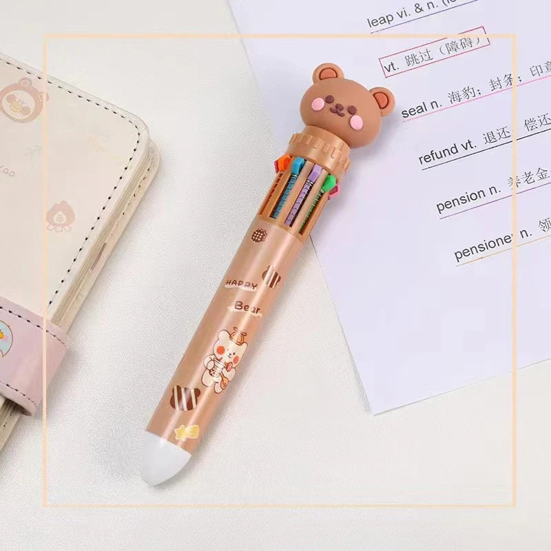 1Pcs 10 Color Cute Bear Pen Cartoon Ballpoint Pen Student Stationery Multi Color Hand Account Pen Learning and Office Supplies