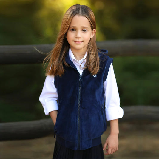 Kids school clothes boy/girl school vest navy velour lining hooded outside jacket front zippers and embroided heart kids tops