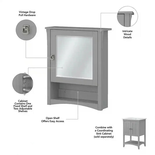 Bathroom Medicine Cabinet With Mirror Wall Mounted Storage Cabinet With Single Door And Open Shelf