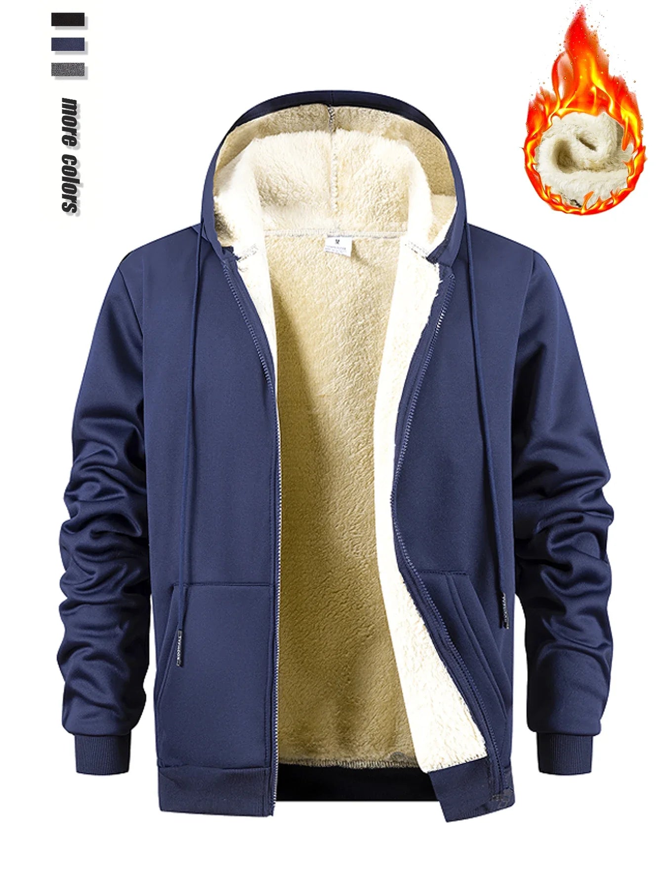 Men's Winter Zipper Jacket Fleece Warm Hoodies Heavyweight Cardigan Casual Sports Long Sleeve Sweatshirts Windproof Hooded Coat