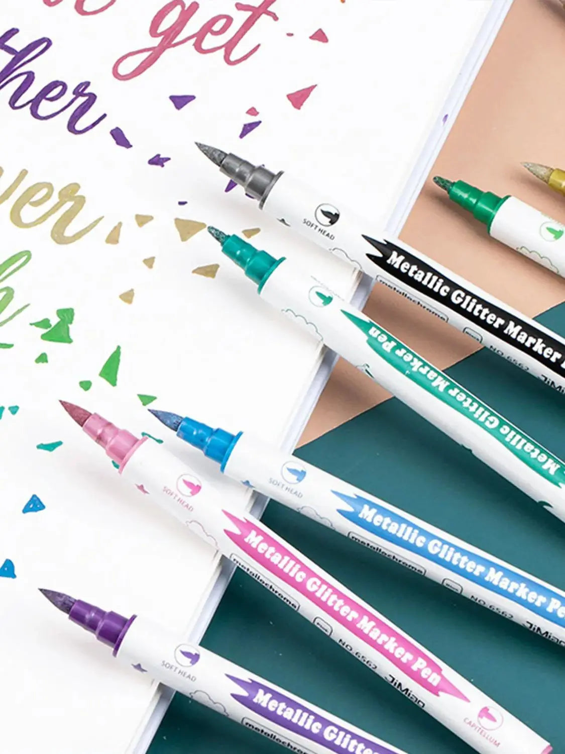 10 قطع من أقلام التحديد المعدنية ذات الرأس المزدوج مع فرشاة ورؤوس دقيقة وأقلام تحديد للبطاقات اليدوية وأدوات الرسم والكتب والعودة إلى المدرسة