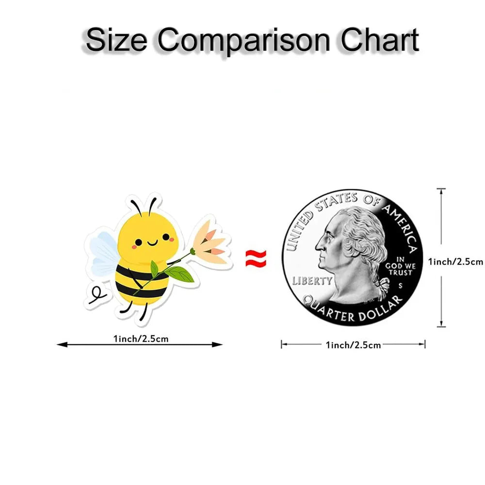 500Pcs/Roll Heterotypic Bees Stickers 2.5cm/1.0'' Game Art Labels Learning Rewards, Adorn Gifts for Books Watercup Phone PC Pads