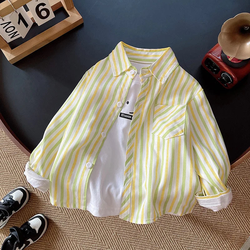 Kids Shirt Clothes Spring Thin Blouses Clothing Infant Boy Striped Cotton Tops 1 2 3 4 Years Kids Long Sleeves Shirt