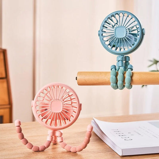 Portable USB Rechargeable Mini Stroller Fan – Multifunctional Octopus Design