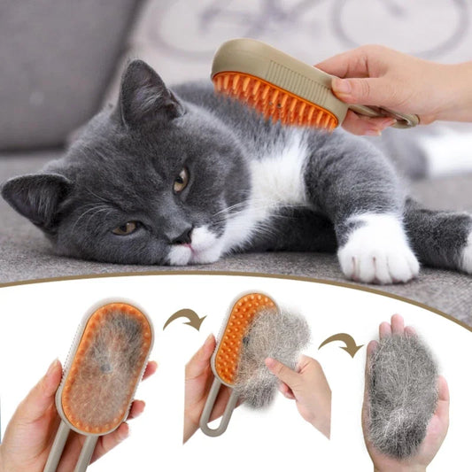Steam Cat Brush – Foldable 3-in-1 Grooming Tool with Spray, Massage & Hair Removal