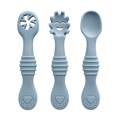 3PCS Baby Silicone Feeding Utensils – Fun & Soft Spoon Fork Set for Toddlers Learning to Eat
