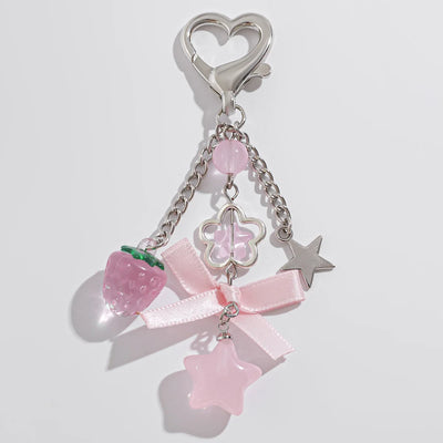Y2K Fashion Flower Star Love Bow Strawberry Pendant Acrylic Keychain – Student Women’s Bag Backpack Pants Chain