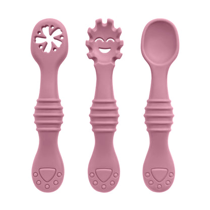 3PCS Baby Silicone Feeding Utensils – Fun & Soft Spoon Fork Set for Toddlers Learning to Eat