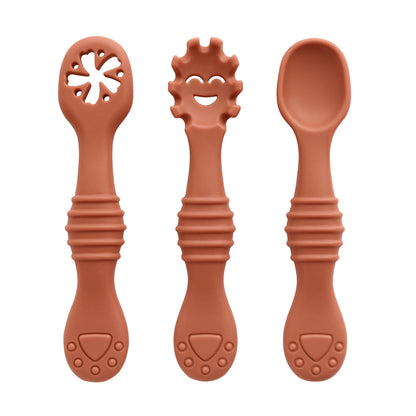3PCS Baby Silicone Feeding Utensils – Fun & Soft Spoon Fork Set for Toddlers Learning to Eat