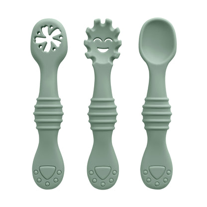 3PCS Baby Silicone Feeding Utensils – Fun & Soft Spoon Fork Set for Toddlers Learning to Eat