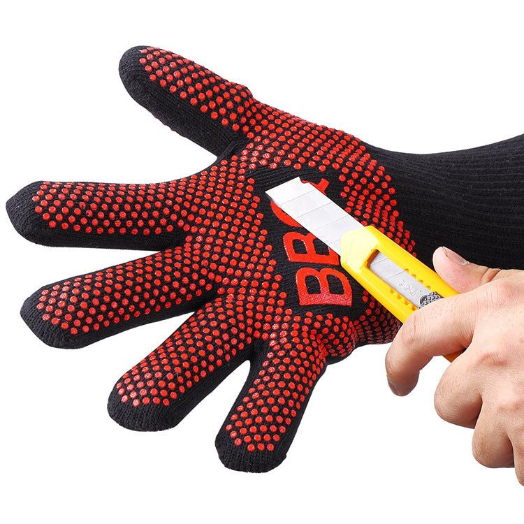 BBQ Microwave Oven Gloves High Temperature Resistance Barbecue Mitts 800 Degrees Fireproof Anti Heat Insulation Glove for Baking