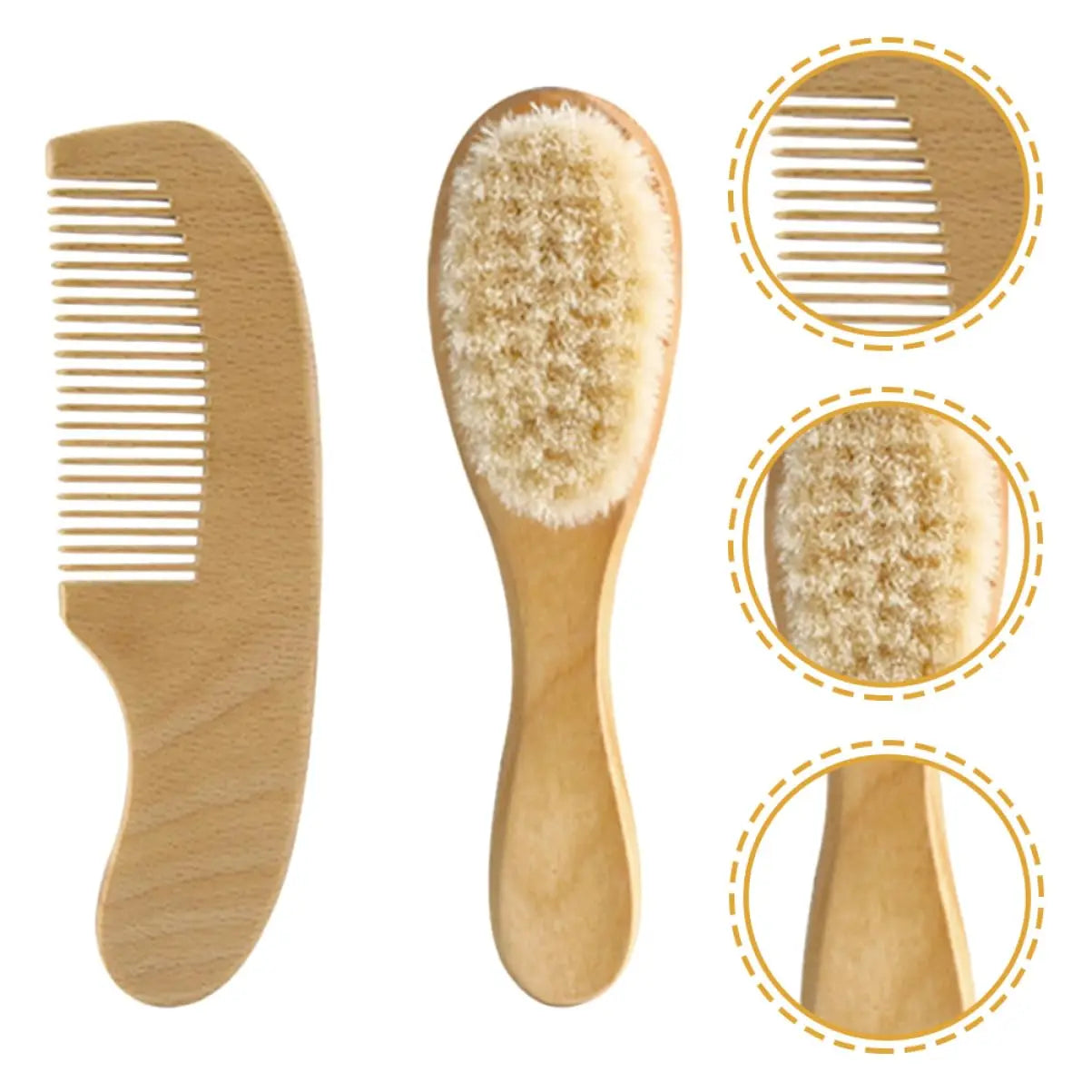 2pcs Baby Comb Set Baby Care Hair Brush Beech Soft Wool Wood Comb Newborn Massager Baby Shower And Gift Baby Hair Soothing