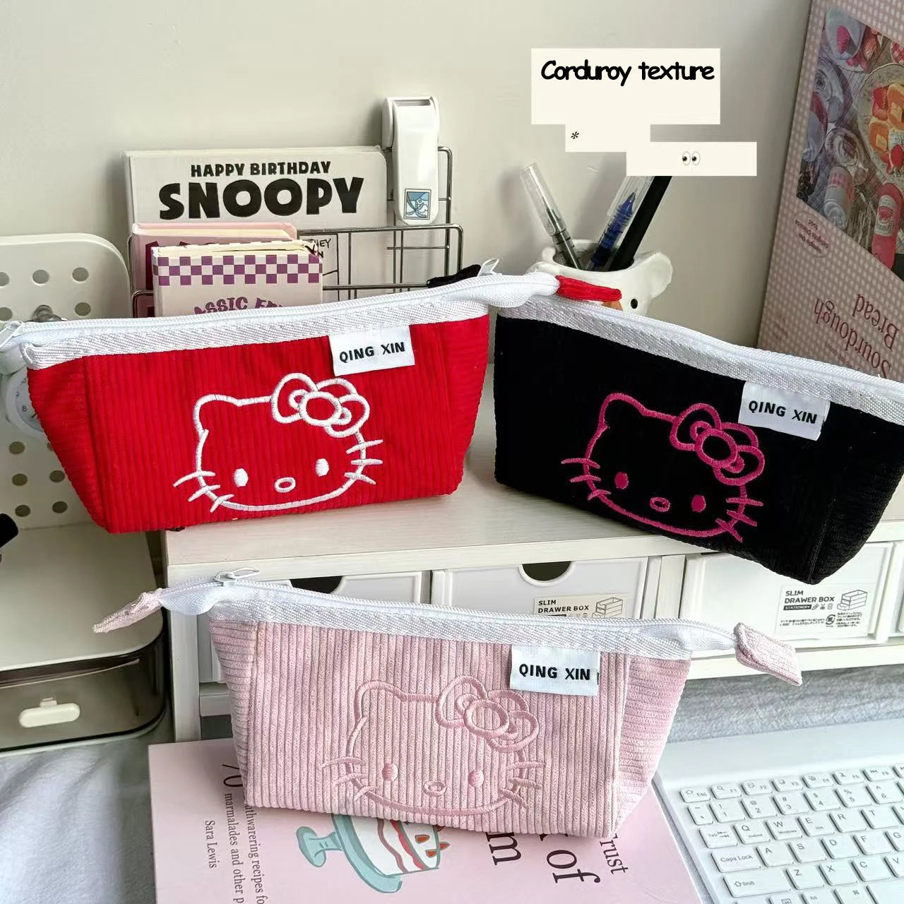 Hello Kitty Cute Makeup Bag Soft Touch High Beauty Stationery Pen Bag Fashionable Large Capacity Storage Bag Cute Girl Gift