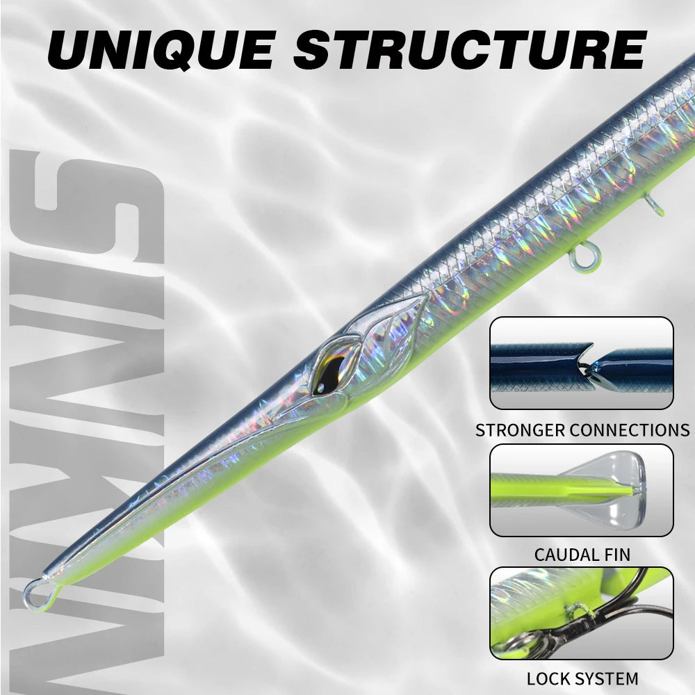 طُعم صيد السمك هانتهاوس المفصل بالقلم الرصاص، مكون من 3 أقسام، 255 مم/30.6 جم، طُعم سباحة غاطس بالإبرة لسمك القاروص الأزرق