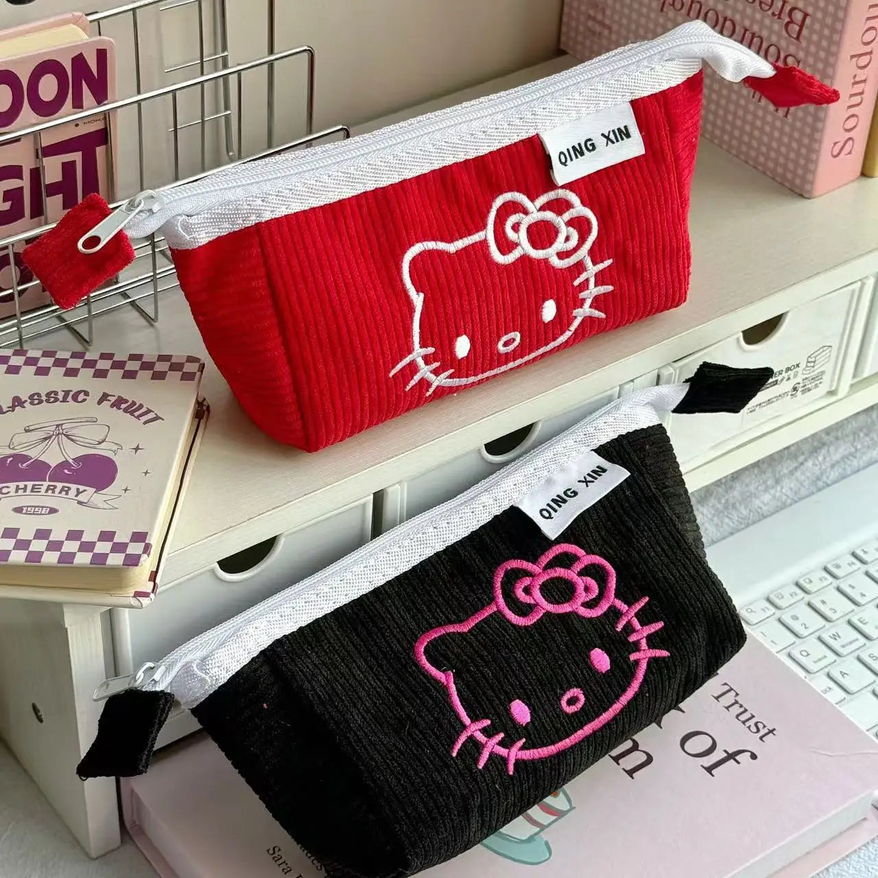 Hello Kitty Cute Makeup Bag Soft Touch High Beauty Stationery Pen Bag Fashionable Large Capacity Storage Bag Cute Girl Gift