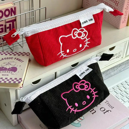 Hello Kitty Cute Makeup Bag Soft Touch High Beauty Stationery Pen Bag Fashionable Large Capacity Storage Bag Cute Girl Gift