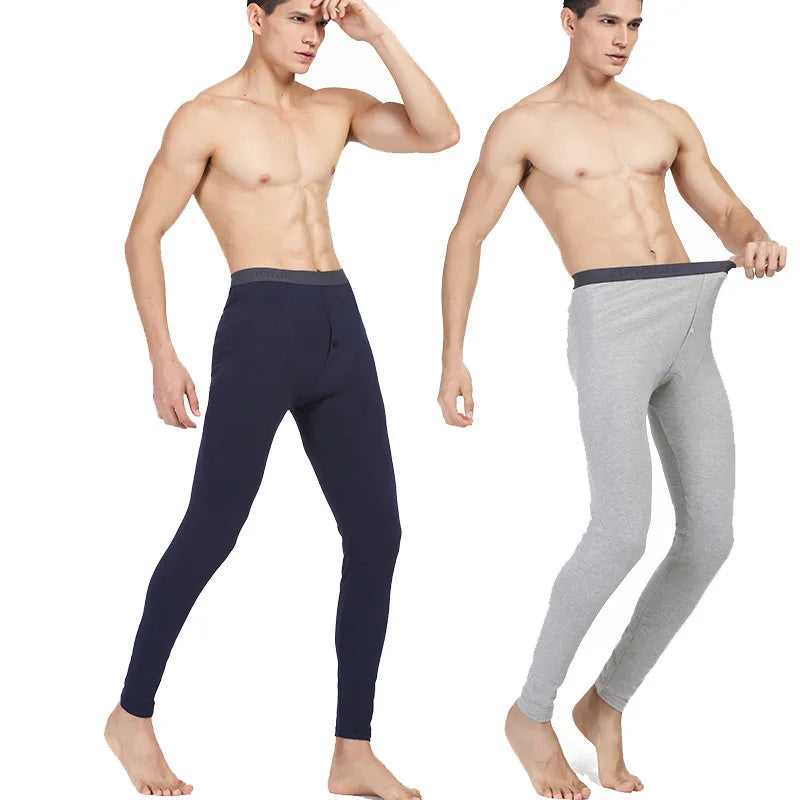 2024 New Hot SalesMen‘s Base Pants High Elasticity Thermal Front Opening Ankle Banded Men Long Pants for Sleeping
