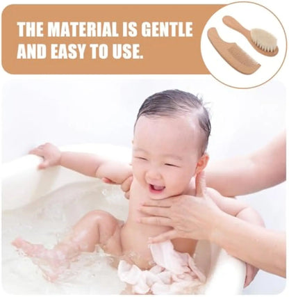 2pcs Baby Comb Set Baby Care Hair Brush Beech Soft Wool Wood Comb Newborn Massager Baby Shower And Gift Baby Hair Soothing