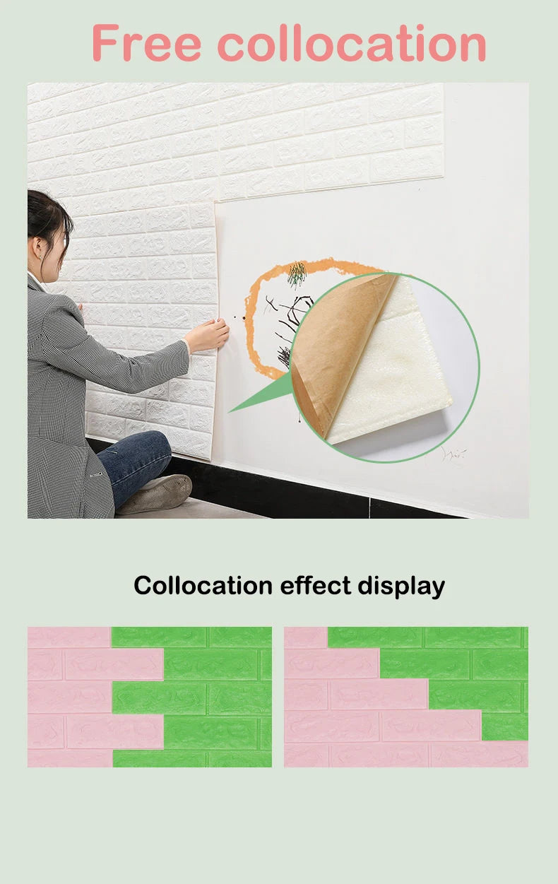 70cm*100cm Self-adhesive Wallpaper Background Modern Home Decoration PVC Waterproof Wall Stickers Foam 3D DIY Brick Pattern Room