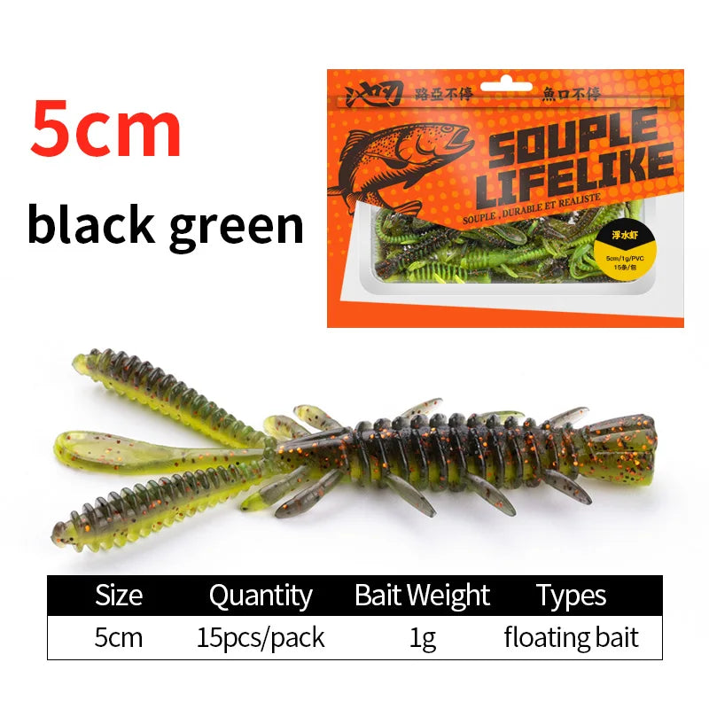 LINNHUE Floating Soft Shrimp Fishing Bait NED Rig Wobblers Shrimp Swim Lure Jig Salt Silicone Swimbait with Fish Attractant